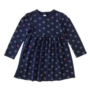 Old Navy Long Sleeve Dress Girls Size 3T Navy Blue With Pink & White Hearts